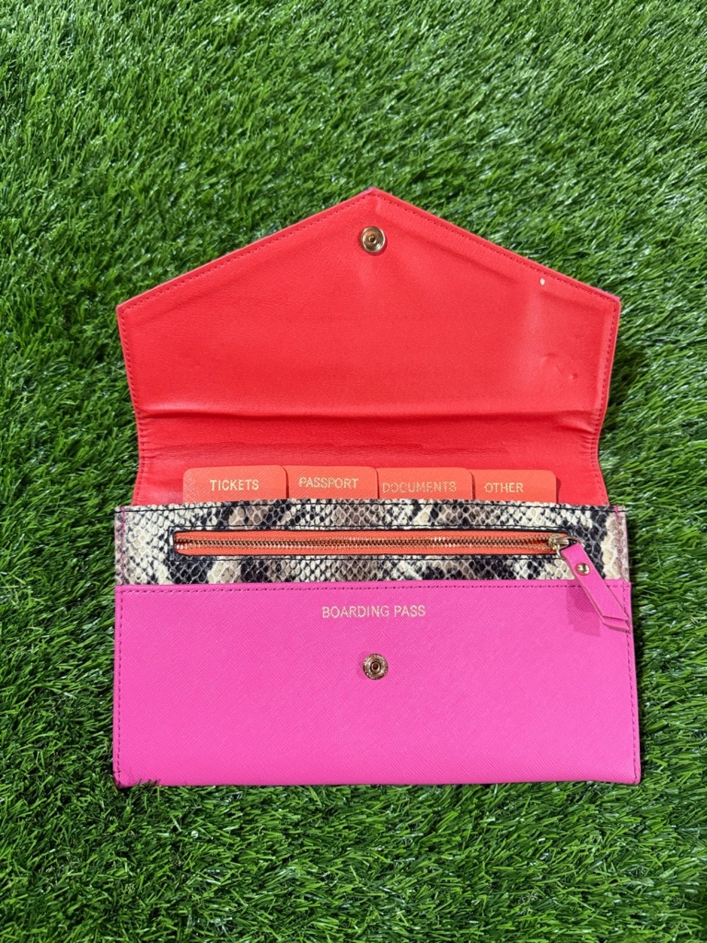 Aldo | Pink & Coral Travel Wallet/Clutch with Snake-Print Trim